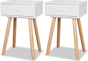 vidaXL Noptiere din lemn masiv de pin 2 buc, 40 x 30 x 61 cm, alb