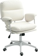 HOMCOM Scaun pentru birou reglabil pe înălțime cu pernă moale și tapițerie din piele ecologică, roți flexibile și funcție de înclinare, Alb | Aosom Romania