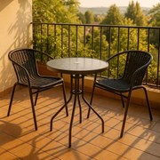 Masă bistro cu blat din sticlă+2 scaune Garth polyrattan