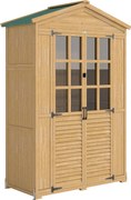 Outsunny Dulap de Grădină din Lemn de Brad cu Rafturi și Ferestre din Acril, Căsuță Depozitare Unelte Exterioare cu Acoperiș Asfaltat, Uși Blocabile, 128x57.5x197 cm, Maro Deschis | Aosom Romania