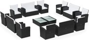 vidaXL Set mobilier de grădină cu perne, 16 piese, negru, poliratan