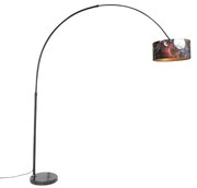 Lampă cu arc cu abajur din catifea neagră cu design floral 50 cm - XXL