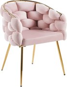 RESIGILAT- Scaun dining, tapiterie catifea, cadru metalic auriu, Roz