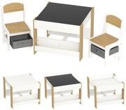 HOMCOM Set 3 piese masă și 2 scaune pentru copii cu blat reversibil, tablă neagră, coș de depozitare, rafturi | Aosom Romania