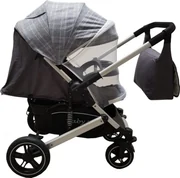 Carucior nou nascuti 2 in 1 BABY CARE™ PRO 512, Cu geanta bebe inclusa, Suspensii, Cadru aluminiu Silver, Plasa insecte, Gri cu Carouri