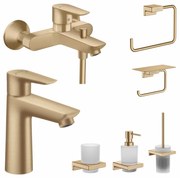 Set baterie cada si baterie lavoar Hansgrohe Talis cu accesorii baie Hansgrohe AddStoris, bronz periat