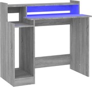 vidaXL Birou cu lumini LED, gri sonoma, 97x90x45 cm lemn prelucrat