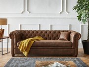 Canapea Chesterfield, 200x88, maro, cu aspect Vintage, 3 locuri