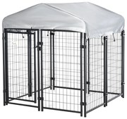 PawHut Chenar exterior cu acoperiș încuietoare pentru câine cadru din metal 120 x 120 x 138cm negru | Aosom Romania