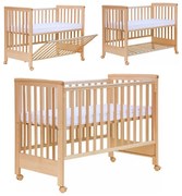 Patut co-sleeping 120x60 cu laterala culisanta total si roti Treppy Dreamy Plus, integral din lemn masiv fag, reglabil pe 5 nivele, include sistem de ancorare, certificat TUV, EN716-1, EN716-2, culoare natur