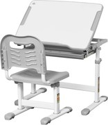 HOMCOM Set Masă și Scaun pentru Copii 6-12 ani, Reglabil pe Înălțime, cu Blat Înclinabil la 45°, 66x47x52-77 cm, Gri | Aosom Romania