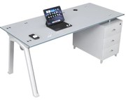 Masă birou cu blat din sticla si dulap lateral fix ,design modern și elegant ,calitate premium , dimensiuni 1400*700*750