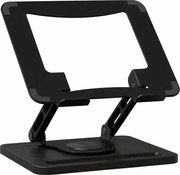 Suport ergonomic pentru laptop și tabletă, construcție premium din oțel carbon și lemn masiv, Negru