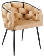 Scaun dining, tapiterie catifea, cadru metalic negru, Maro deschis