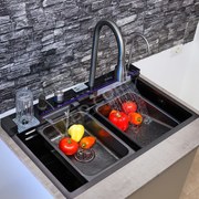 Chiuveta Bucatarie Multifunctionala cu LED LS , Inox, Gri Inchis – Negru 75×45 cm