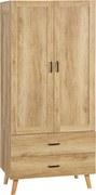 HOMCOM Dulap Dormitor 2 Uși cu 2 Sertare și Bară pentru Umerașe 80x54x180 cm Lemn | Aosom Romania