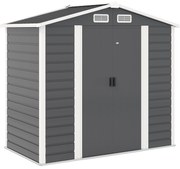 Outsunny Magazie de Grădină din Tablă de Oțel cu 4 Orificii de Ventilație și 2 Uși Glisante, 213x120x194 cm, Gri Închis | Aosom Romania