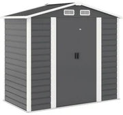 Outsunny Magazie de Grădină din Tablă de Oțel cu 4 Orificii de Ventilație și 2 Uși Glisante, 213x120x194 cm, Gri Închis | Aosom Romania