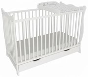 Patut din lemn masiv cu sertar si capac 120x60 cm Kidizi Isla alb, masuta infasat din lemn si salteluta incluse, reglabil pe 3 nivele, certificat EN71