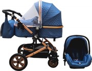 Carucior nou nascuti 3 in 1 Baby Care™ PRO 530, Cu geanta bebe, Cadru Aluminiu , Amortizoare, Roti din cauciuc plin AVE, Landou, Scoica auto, Spatar