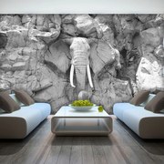 Fototapet - Elefant  sculptat în piatră - gri (254x184 cm)