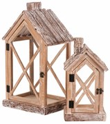 Set de felinare din lemn în formă de căsuță, 2 bucăți