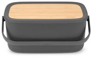 Cutie de paine Brabantia Nic 1003255, 39.5 cm, Capac din bambus, Maner de transport, Gri