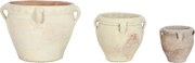 Set 3 ghivece decorative din teracotă artizanală, finisaj craft alb-crem, cu 4 anse fiecare, 45×45×38 cm, „Jerba"