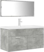 vidaXL Set mobilier de baie, 3 piese, gri beton, lemn compozit