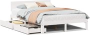 vidaXL Cadru de pat cu sertare, alb, 140x190 cm, lemn masiv de pin