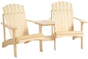 Outsunny Adirondack Gartenstuhl cu Masă și Orificiu pentru Umbrelă, 2 Locuri Scaun Grupa pentru Grădină Mobilier Exterior pentru Balcon Lemn Masiv Natural 178 x 87 x 92 cm | Aosom Romania