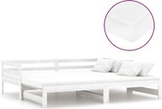 vidaXL Pat extensibil de zi, 2x(90x200) cm, alb, lemn masiv de pin