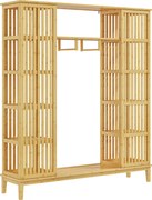 HOMCOM Dulap Deschis din Bambus cu 2 Uși Glisante, Garderobă cu Rafturi și Bară de Haine, 145x35x165 cm, Lemn Natural | Aosom Romania