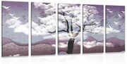 Tablou 5-piese copac acoperit de nori