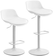 HOMCOM Set de 2 Scaune de Bar Rotative cu Spătar și Înălțime Reglabilă Alb | Aosom Romania