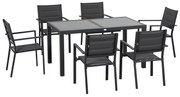 Outsunny Set de 7 Piese de Grădină din Aluminiu cu Masă Extensibilă și 6 Scaune cu Șezut din Plasă Respirabilă, 210x90x75 cm, Gri | Aosom Romania