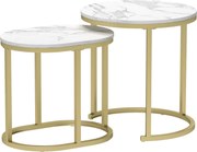 HOMCOM Set 2 Măsuțe de Cafea cu Blat cu Efect de Marmură din MDF și Oțel, Ø50x50.5 cm și 60x36x43.5 cm, Alb și Auriu | Aosom Romania