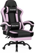 Scaun gaming, Masaj în perna lombară, Suport picioare, Rabatabil 90-165°, piele PU, Negru/Mov
