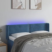 vidaXL Tăblie de pat cu LED, albastru închis, 147x16x78/88 cm, catifea