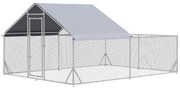 PawHut Grajd pentru pui cu excrocodil volieră exterior 12 m² - parc cu plasă dim. 4L x 3l x 2H m - spațiu acoperit - oțel galvanizat | Aosom Romania