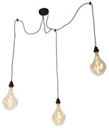 Lampă suspendată neagră cu 3 lumini, inclusiv LED auriu reglabil - Cava Luxe