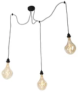 Lampă suspendată neagră cu 3 lumini, inclusiv LED auriu reglabil - Cava Luxe