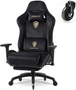 DOWINX 68A - Scaun Gaming Ergonomic, Extra-Lat și Construcție Heavy-Duty, Masaj in perna lombara, Material Textil respirabil, Suport picioare, Roti Silicon, Rezistent 150 kg, Negru