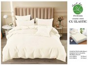 Lenjerie pat dublu, cu elastic, 6 piese - Uni Crem