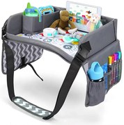 Masa portabila de copii, cu buzunare, pentru masina, gri
