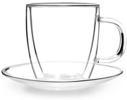 Set 2 pahare din sticlă cu perete dublu și farfurioară Vialli Design, 250 ml