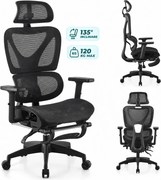 RIGACHAIR PRO Scaun ergonomic, sezut translatie, cotiere 2D, tetiera 2D, recliner 155°, suport picioare, Full Mesh, Negru