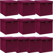 vidaXL Cutii depozitare cu capac 10 buc. roșu închis 32x32x32cm textil