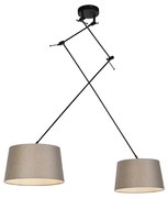 Lampă suspendată neagră cu abajururi din in taupe 35 cm cu 2 lumini - Blitz