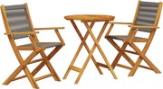 vidaXL Set mobilier bistro, 3 piese, gri, polipropilenă și lemn masiv